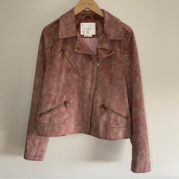 ANTHROPOLOGIE Lucy Pink Suede Tie Dye Moto Jacket - Picture 4 of 8